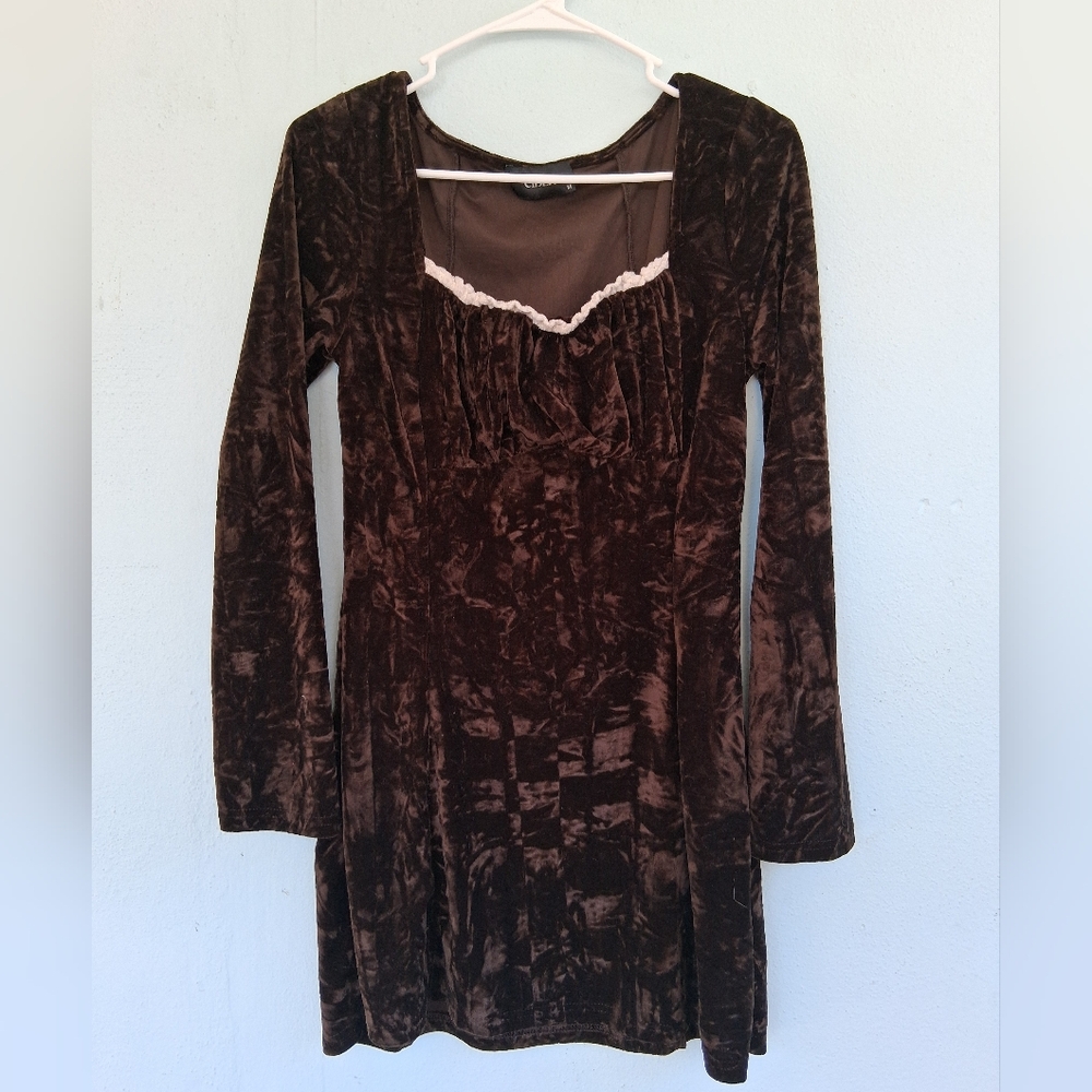 Cider Brown Velvet Midi Dress